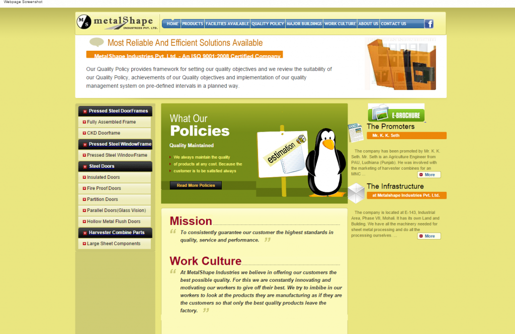 Metalshape Industries Pvt. Ltd. Mohali - ISO 9001 2008
