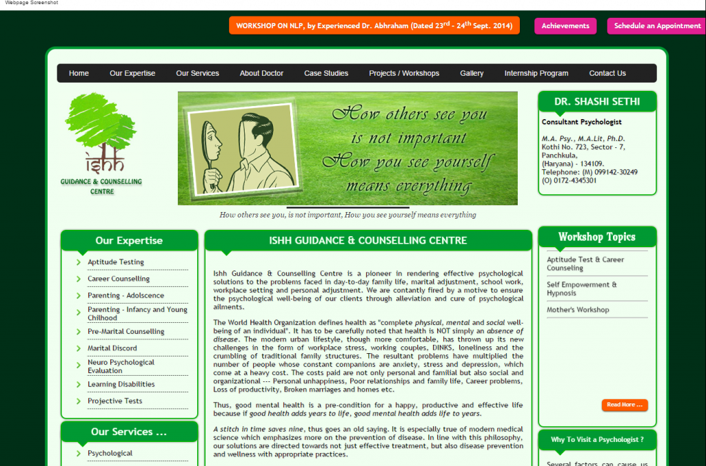 Welcome to ISHH GUIDANCE COUNSELLING CENTRE, Dr. Shashi Sethi - Psychiatrist in Panchkula